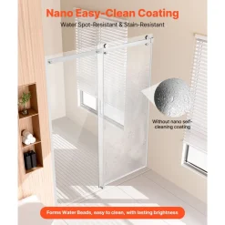 VEVOR Frameless Shower Door, 58-59 W x 75 H in, Shower Sliding Glass Door with 5/16 in(8mm) Clear SGCC Tempered Glass, Waterproof Shatterproof NANO Stainproof with Stainless Steel Hardware, Chrome