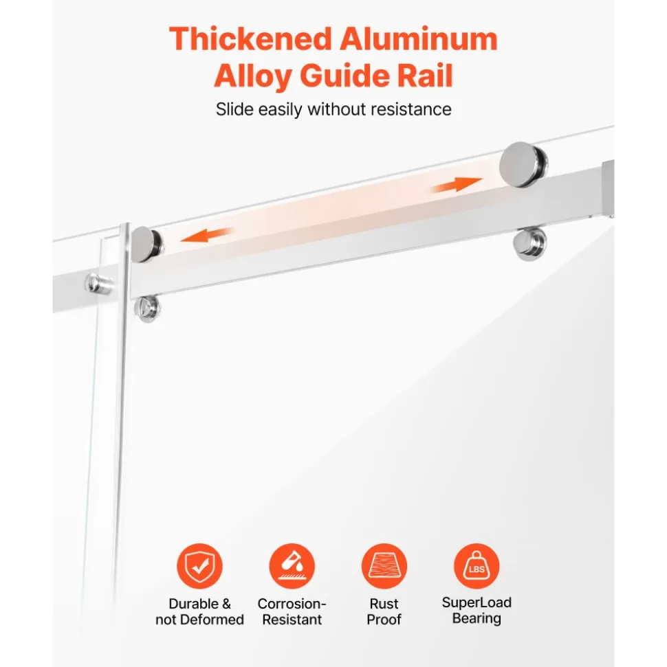 VEVOR Frameless Shower Door, 58-59 W x 75 H in, Shower Sliding Glass Door with 5/16 in(8mm) Clear SGCC Tempered Glass, Waterproof Shatterproof NANO Stainproof with Stainless Steel Hardware, Chrome