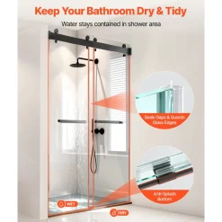 VEVOR Frameless Shower Door, 48