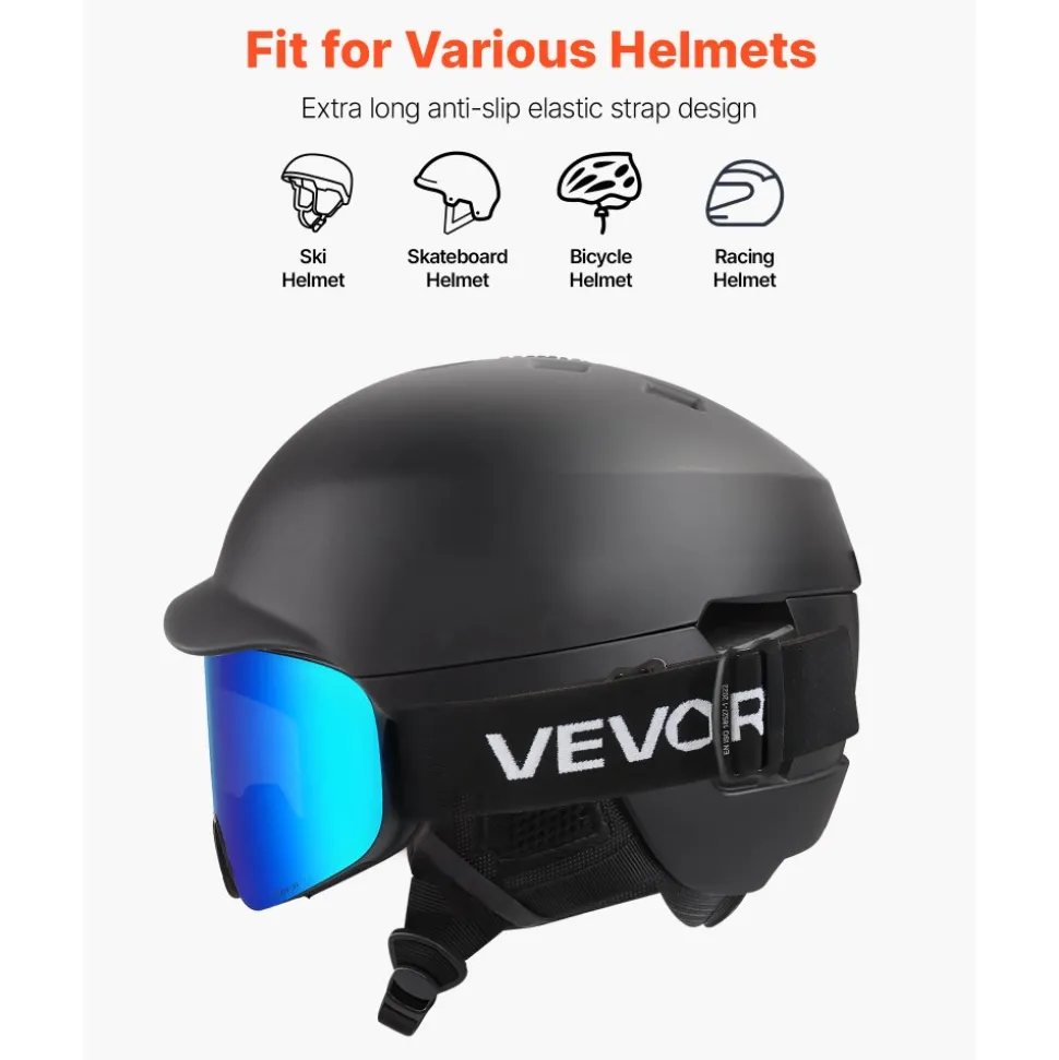 VEVOR Frameless Ski Goggles, Magnet Cylindrical Lens with Pink Revo Coating, OTG Anti fog Snow Goggles for Men Women Youth, TPU Frame & Ventilation Structure, Fit for Skiing, Skating, Snowboarding