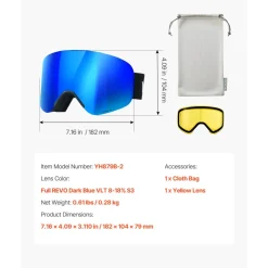 VEVOR Frameless Ski Goggles, Magnet Cylindrical Lens with Pink Revo Coating, OTG Anti fog Snow Goggles for Men Women Youth, TPU Frame & Ventilation Structure, Fit for Skiing, Skating, Snowboarding