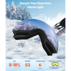VEVOR Frameless Ski Goggles, Magnet Cylindrical Lens with Pink Revo Coating, OTG Anti fog Snow Goggles for Men Women Youth, TPU Frame & Ventilation Structure, Fit for Skiing, Skating, Snowboarding
