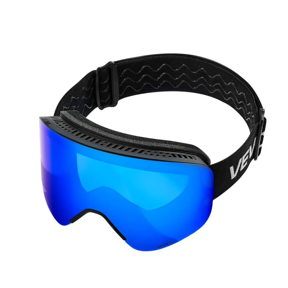 VEVOR Frameless Ski Goggles, Magnet Cylindrical Lens with Pink Revo Coating, OTG Anti fog Snow Goggles for Men Women Youth, TPU Frame & Ventilation Structure, Fit for Skiing, Skating, Snowboarding