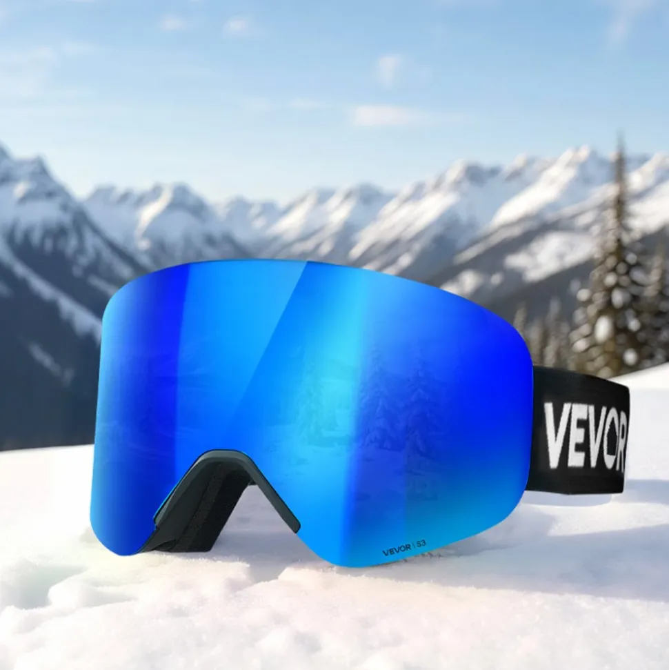VEVOR Frameless Ski Goggles, Magnet Cylindrical Lens with Pink Revo Coating, OTG Anti fog Snow Goggles for Men Women Youth, TPU Frame & Ventilation Structure, Fit for Skiing, Skating, Snowboarding