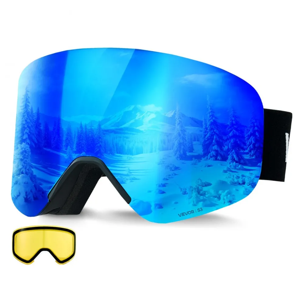 VEVOR Frameless Ski Goggles, Magnet Cylindrical Lens with Pink Revo Coating, OTG Anti fog Snow Goggles for Men Women Youth, TPU Frame & Ventilation Structure, Fit for Skiing, Skating, Snowboarding
