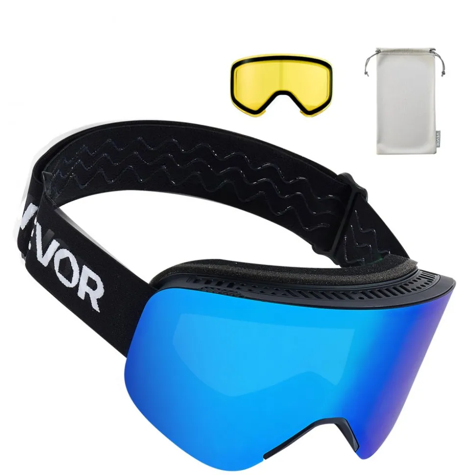 VEVOR Frameless Ski Goggles, Magnet Cylindrical Lens with Pink Revo Coating, OTG Anti fog Snow Goggles for Men Women Youth, TPU Frame & Ventilation Structure, Fit for Skiing, Skating, Snowboarding