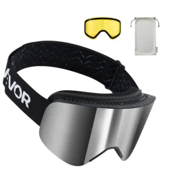 VEVOR Frameless Ski Goggles, Magnet Cylindrical Lens with Silver Mirror Revo Coating, OTG Anti fog Snow Goggles for Men Women, TPU Frame & Ventilation Structure, Fit for Skiing, Skating, Snowboarding