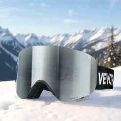 VEVOR Frameless Ski Goggles, Magnet Cylindrical Lens with Silver Mirror Revo Coating, OTG Anti fog Snow Goggles for Men Women, TPU Frame & Ventilation Structure, Fit for Skiing, Skating, Snowboarding