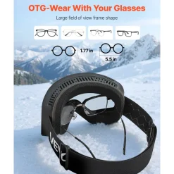 VEVOR Frameless Ski Goggles, Magnet Cylindrical Lens with Silver Mirror Revo Coating, OTG Anti fog Snow Goggles for Men Women, TPU Frame & Ventilation Structure, Fit for Skiing, Skating, Snowboarding