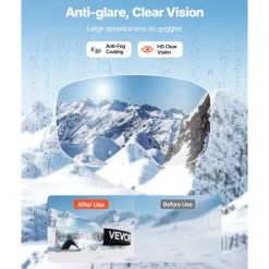 VEVOR Frameless Ski Goggles, Magnet Cylindrical Lens with Silver Mirror Revo Coating, OTG Anti fog Snow Goggles for Men Women, TPU Frame & Ventilation Structure, Fit for Skiing, Skating, Snowboarding