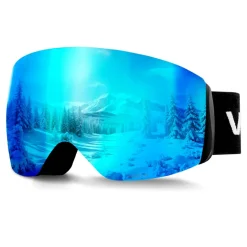 VEVOR Frameless Ski Goggles, Spherical Lens with Blue Revo Coating, OTG Anti fog Snow Goggles for Men Women Youth, TPU Frame & Ventilation Structure, Suitable for Skiing, Skating, Snowboarding