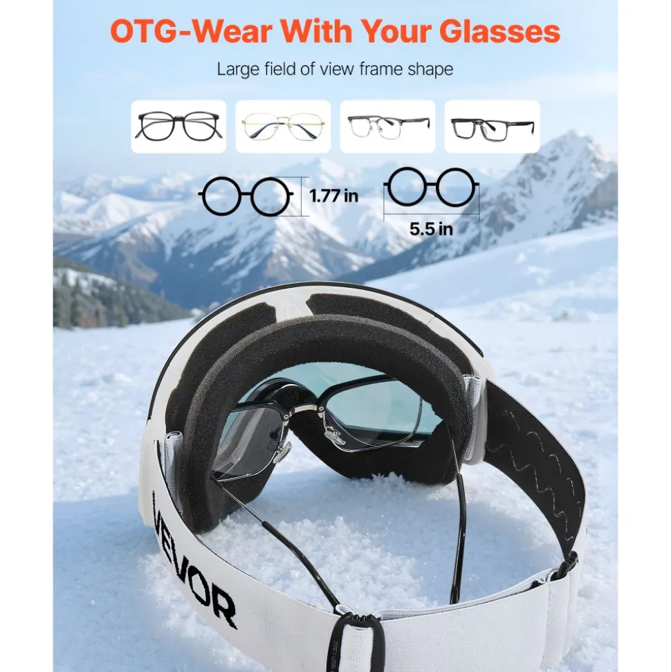 VEVOR Frameless Ski Goggles, Spherical Lens with Pink Revo Coating, OTG Anti fog Snow Goggles for Men Women Youth, TPU Frame & Ventilation Structure, Suitable for Skiing, Skating, Snowboarding