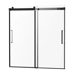 VEVOR Frameless Sliding Bathtub Door, 56-60 in.W x 60 in.H, Frameless Shower Glass Door, Frameless Double Sliding Tub Door with 5/16 in Clear Tempered Glass and Stainless Steel Handle, Black Finish