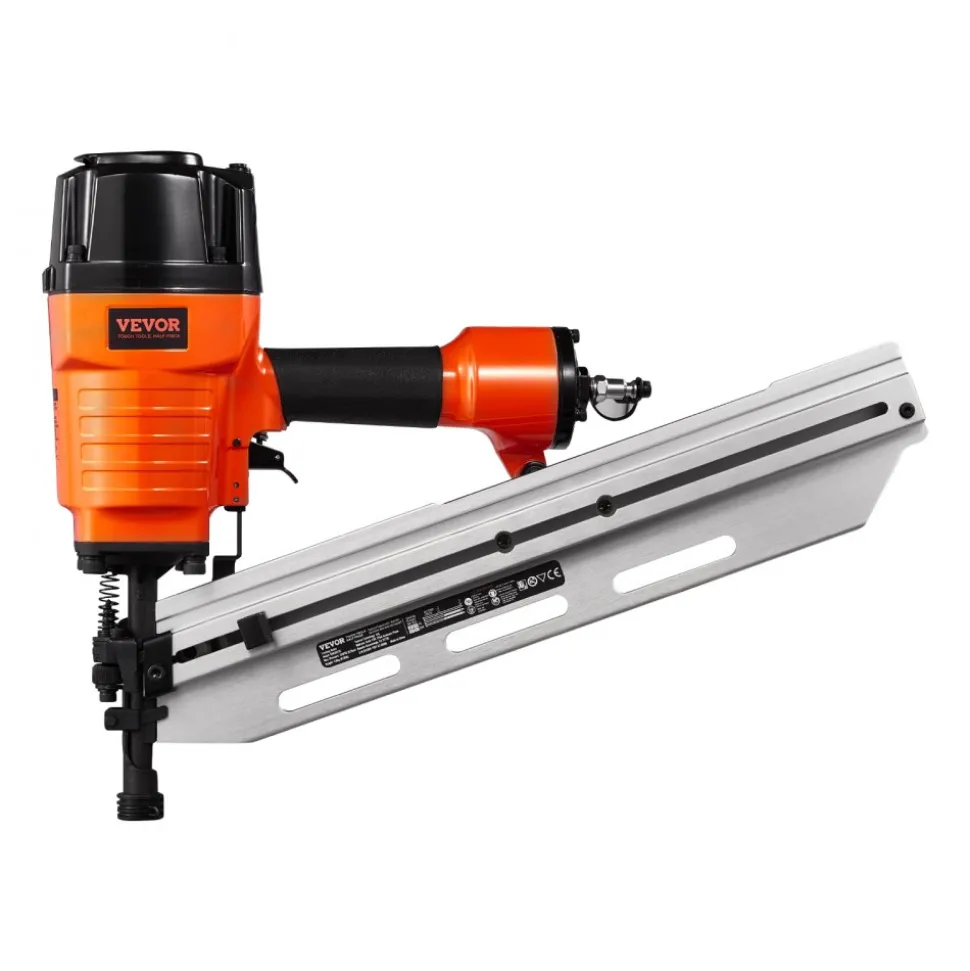 VEVOR Framing Nailer, 80-120PSI Air Nail Gun, 2" to 3-1/2" 21 Degree Full Round Head Pneumatic Framing Nailer with Tool-Less Depth Adjustment & Dual Trigger Modes, Ideal for Framing Decking Flooring