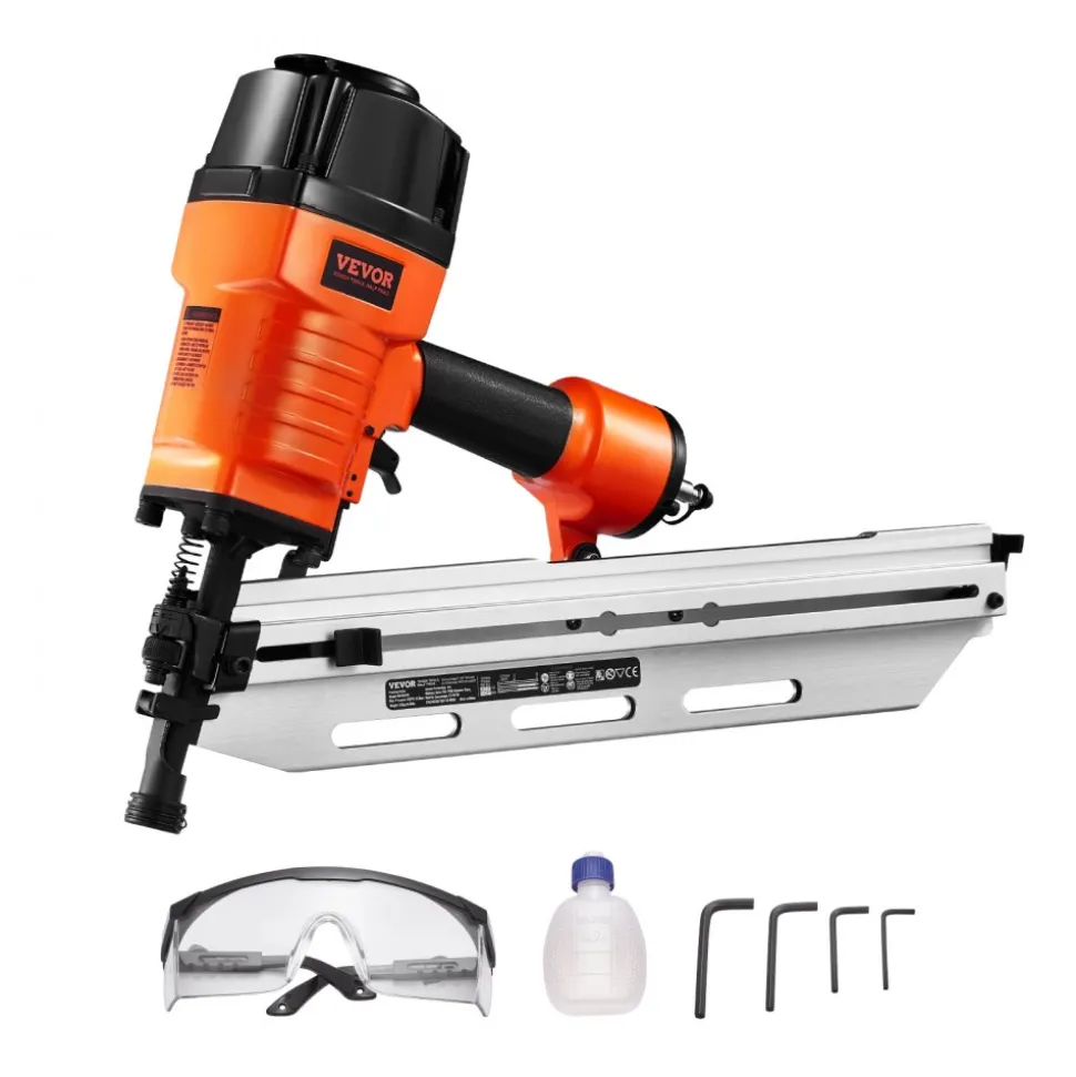VEVOR Framing Nailer, 80-120PSI Air Nail Gun, 2" to 3-1/2" 21 Degree Full Round Head Pneumatic Framing Nailer with Tool-Less Depth Adjustment & Dual Trigger Modes, Ideal for Framing Decking Flooring