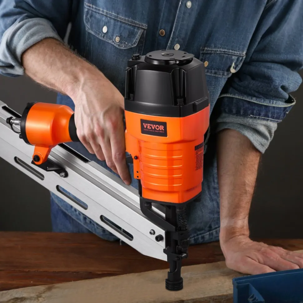 VEVOR Framing Nailer, 80-120PSI Air Nail Gun, 2" to 3-1/2" 21 Degree Full Round Head Pneumatic Framing Nailer with Tool-Less Depth Adjustment & Dual Trigger Modes, Ideal for Framing Decking Flooring