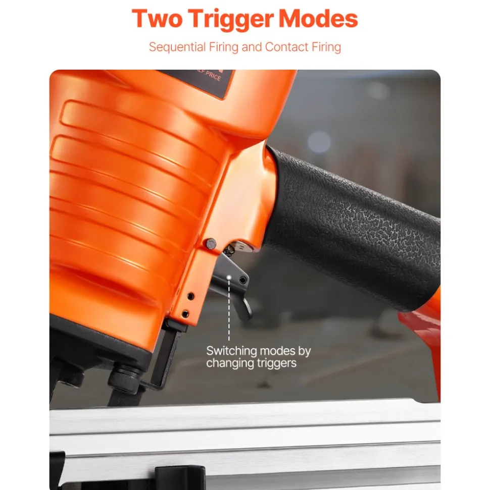VEVOR Framing Nailer, 80-120PSI Air Nail Gun, 2" to 3-1/2" 21 Degree Full Round Head Pneumatic Framing Nailer with Tool-Less Depth Adjustment & Dual Trigger Modes, Ideal for Framing Decking Flooring