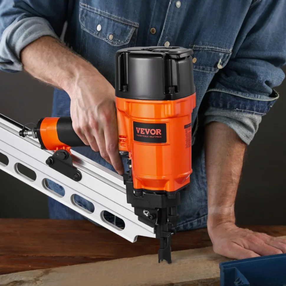 VEVOR Framing Nailer, 2" to 3-1/2" 21 Degree Full Round Head Pneumatic Framing Nailer with Dual Trigger Modes & Tool-Less Depth Adjustment, 80-120PSI Pro Air Nail Gun for Framing Flooring Decking
