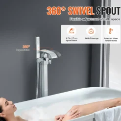 VEVOR Freestanding Bathtub Faucet, Floor Mount, Freestanding Tub Filler, Shower Mixer Taps, Two Water Modes, 360° Swivel Spout, for Bathing & Showering Pet Bathing Cleaning Drains Toilet Flushing
