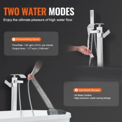 VEVOR Freestanding Bathtub Faucet, Floor Mount, Freestanding Tub Filler, Shower Mixer Taps, Two Water Modes, 360° Swivel Spout, for Bathing & Showering Pet Bathing Cleaning Drains Toilet Flushing