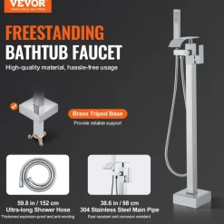 VEVOR Freestanding Bathtub Faucet, Floor Mount, Freestanding Tub Filler, Shower Mixer Taps, Two Water Modes, 360° Swivel Spout, for Bathing & Showering Pet Bathing Cleaning Drains Toilet Flushing