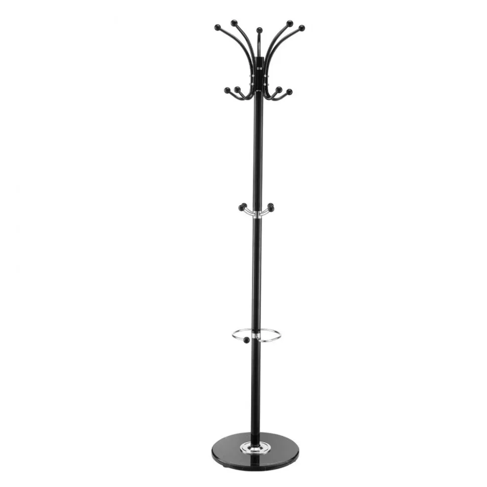 VEVOR Freestanding Coat Rack, Metal Coats Rack Stand with Umbrella Holder, Stable Marble Base & 14 Hooks, Hall Coat Tree for Entryway, Bedroom, Living Room, Stylish Coats Hanger for Hats, Scarves, Bag