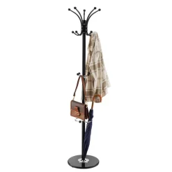 VEVOR Freestanding Coat Rack, Metal Coats Rack Stand with Umbrella Holder, Stable Marble Base & 14 Hooks, Hall Coat Tree for Entryway, Bedroom, Living Room, Stylish Coats Hanger for Hats, Scarves, Bag