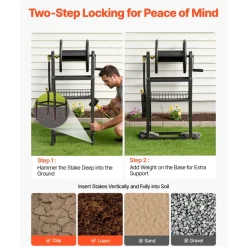 VEVOR Freestanding Garden Hose Reel, Holds 125 Feet of 5/8-inch Hose, Wall Mount or Ground Mount, Detachable Holder Stand with Storage Rack, 5 ft Leader Hose, Brass Fitting, 4 Spikes, for Backyards