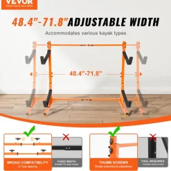 VEVOR Freestanding Kayak Storage Rack, Kayak Stand for 2 Kayak Canoe Paddleboard, Heavy-duty Steel Kayak Hanger Holder with Padded Arms and Adjustable Width, 175LBS Max Load, for Indoor Outdoor Garage