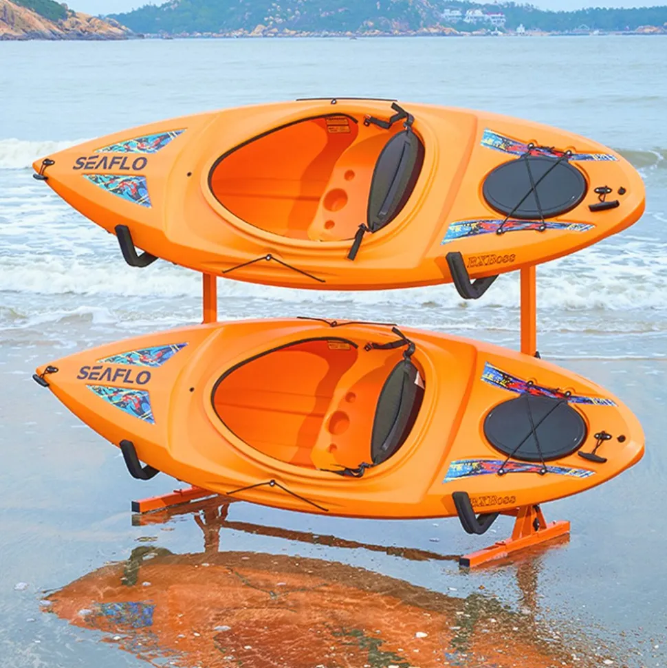 VEVOR Freestanding Kayak Storage Rack, Kayak Stand for 2 Kayak Canoe Paddleboard, Heavy-duty Steel Kayak Hanger Holder with Padded Arms and Adjustable Width, 175LBS Max Load, for Indoor Outdoor Garage
