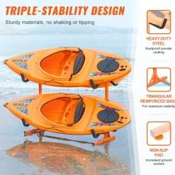 VEVOR Freestanding Kayak Storage Rack, Kayak Stand for 4 Kayak Canoe Paddleboard, Heavy-duty Steel Kayak Hanger Holder with Padded Arms and Adjustable Width, 220LBS Max Load, for Indoor Outdoor Garage