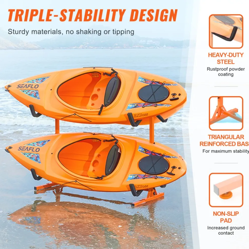 VEVOR Freestanding Kayak Storage Rack, Kayak Stand for 4 Kayak Canoe Paddleboard, Heavy-duty Steel Kayak Hanger Holder with Padded Arms and Adjustable Width, 220LBS Max Load, for Indoor Outdoor Garage