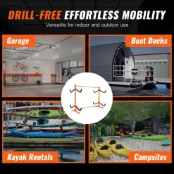 VEVOR Freestanding Kayak Storage Rack, Kayak Stand for 4 Kayak Canoe Paddleboard, Heavy-duty Steel Kayak Hanger Holder with Padded Arms and Adjustable Width, 220LBS Max Load, for Indoor Outdoor Garage