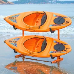 VEVOR Freestanding Kayak Storage Rack, Kayak Stand for 4 Kayak Canoe Paddleboard, Heavy-duty Steel Kayak Hanger Holder with Padded Arms and Adjustable Width, 220LBS Max Load, for Indoor Outdoor Garage