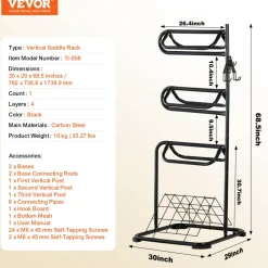 VEVOR Freestanding Saddle Stand, 30 x 30 x 68.5 in, 3 Tiers Saddle Rack, Heavy Duty Saddle Blanket Holder with Removable & Rotating Tiers, English & Western Saddle Rack for Tack Room Organization