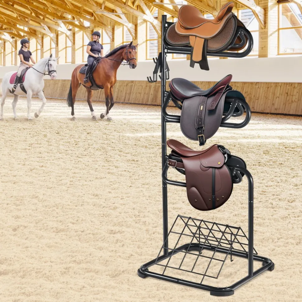 VEVOR Freestanding Saddle Stand, 30 x 30 x 68.5 in, 3 Tiers Saddle Rack, Heavy Duty Saddle Blanket Holder with Removable & Rotating Tiers, English & Western Saddle Rack for Tack Room Organization