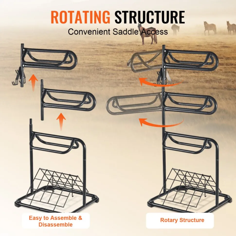 VEVOR Freestanding Saddle Stand, 30 x 30 x 68.5 in, 3 Tiers Saddle Rack, Heavy Duty Saddle Blanket Holder with Removable & Rotating Tiers, English & Western Saddle Rack for Tack Room Organization
