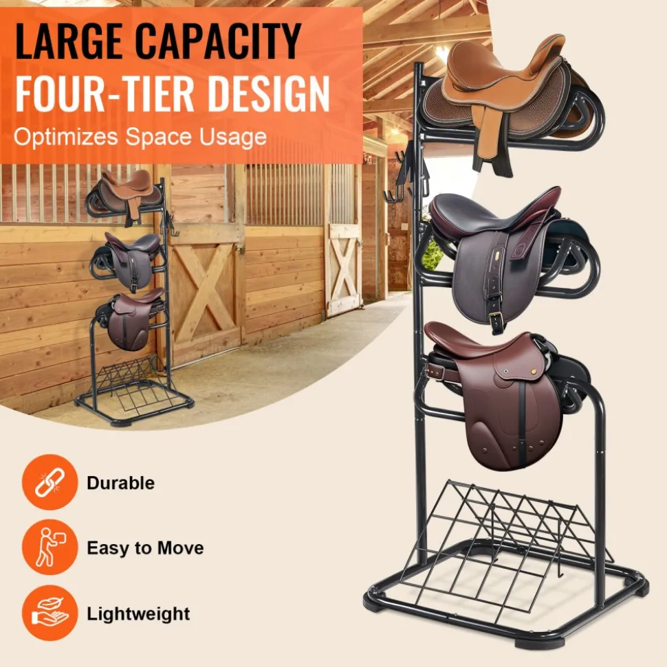 VEVOR Freestanding Saddle Stand, 30 x 30 x 68.5 in, 3 Tiers Saddle Rack, Heavy Duty Saddle Blanket Holder with Removable & Rotating Tiers, English & Western Saddle Rack for Tack Room Organization