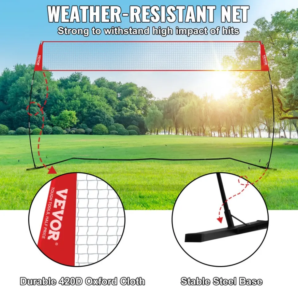 VEVOR Freestanding Volleyball Training Net for Indoor or Outdoor Use, Adjustable Height Portable Net System with Carrying Bag, Professional Volleyball Practice Trainer for Hitting or Serving Drills