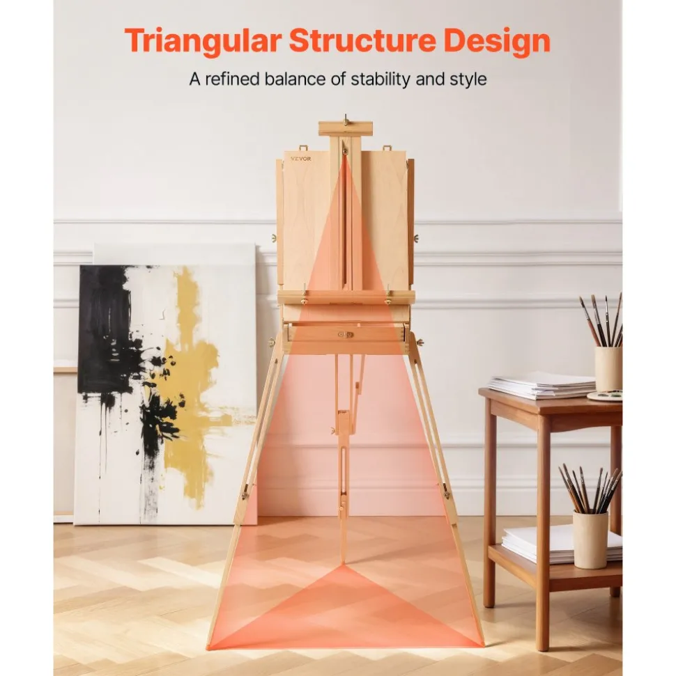 VEVOR French Easel with Legs Foldable and Portable Sketchbox Easel Stand, For Painting, Solid Beech Wood, Holds Canvas up to 33.86", Adjustable Height & Angle, with Drawer, Palette, Shoulder Strap