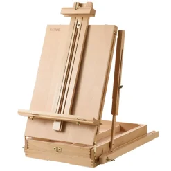 VEVOR French Easel with Legs Foldable and Portable Sketchbox Easel Stand, For Painting, Solid Beech Wood, Holds Canvas up to 33.86