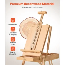 VEVOR French Easel with Legs Foldable and Portable Sketchbox Easel Stand, For Painting, Solid Beech Wood, Holds Canvas up to 33.86