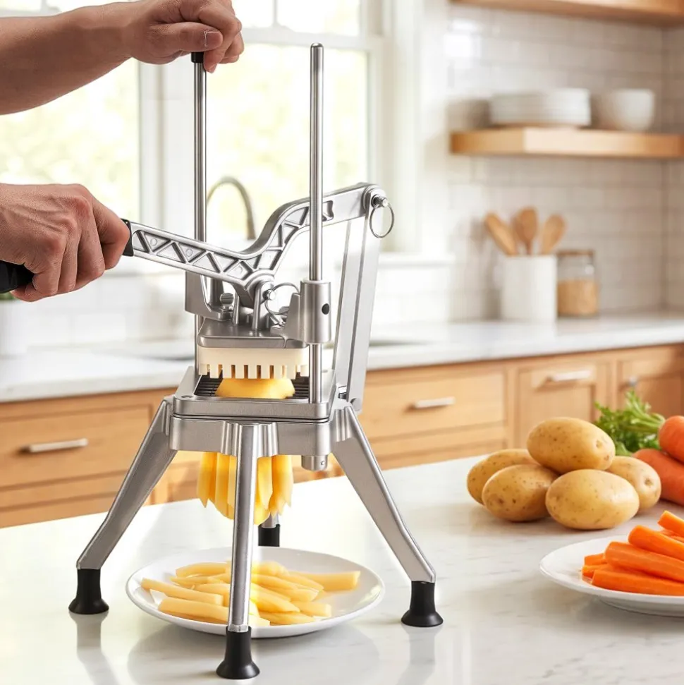 VEVOR French Fry Cutter, 3/8" Blade Commercial Vegetable Chopper, Lever-Action Vegetable Dicer with Ergonomic Handle, Stainless Steel Potato Slicer for Classic Cut Fries, Onion, Carrots, Bell Pepper
