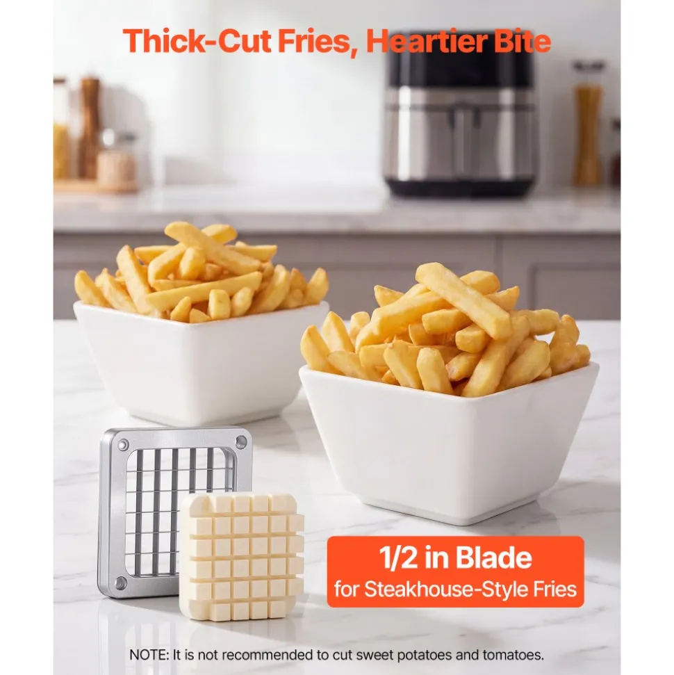 VEVOR French Fry Cutter, 1/2" Blade Commercial Vegetable Chopper, Lever-Action Vegetable Dicer with Ergonomic Handle, Stainless Steel Potato Slicer for Thick Cut Fries, Onion, Carrots, Bell Pepper