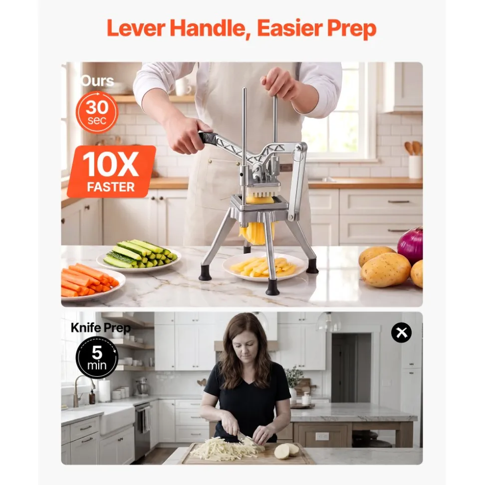 VEVOR French Fry Cutter, 1/2" Blade Commercial Vegetable Chopper, Lever-Action Vegetable Dicer with Ergonomic Handle, Stainless Steel Potato Slicer for Thick Cut Fries, Onion, Carrots, Bell Pepper