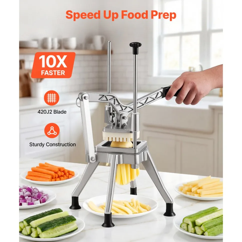 VEVOR French Fry Cutter, 1/4" Blade Commercial Potato Chopper, Lever-Action Vegetable Dicer with Ergonomic Handle, Stainless Steel Potato Slicer for Thin Cut Fries, Onion, Carrots, Bell Pepper