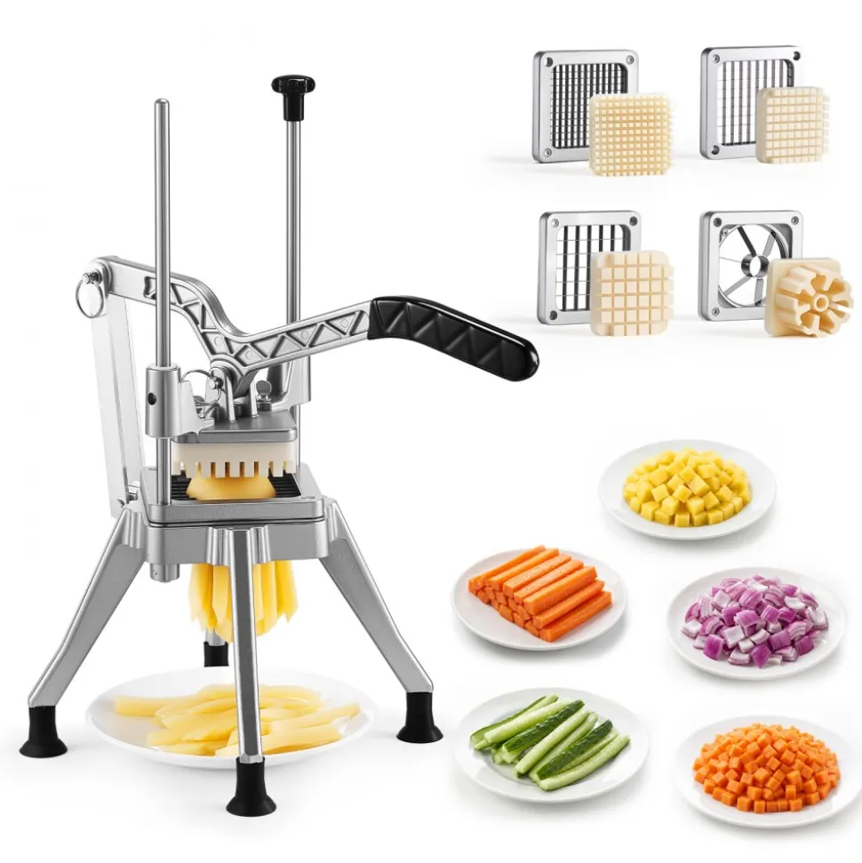 VEVOR French Fry Cutter, Commercial Vegetable Chopper with 4 Blades (1/2", 3/8", 1/4" & 6-Wedge with Corer), Lever Stainless Steel Potato Slicer for Home Thick, Regular & Thin Fries Cut, Onion, Fruit