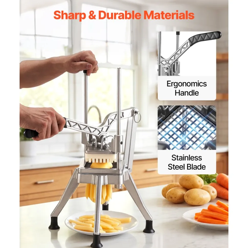 VEVOR French Fry Cutter, Commercial Vegetable Chopper with 4 Blades (1/2", 3/8", 1/4" & 6-Wedge with Corer), Lever Stainless Steel Potato Slicer for Home Thick, Regular & Thin Fries Cut, Onion, Fruit