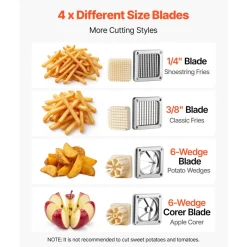 VEVOR French Fry Cutter, Commercial Vegetable Chopper with 4 Blades (1/4", 3/8", 6-Wedge & Apple Corer), Stainless Steel Potato Slicer for Fries, Onion, Carrots, Lemon – Home & Restaurant Use