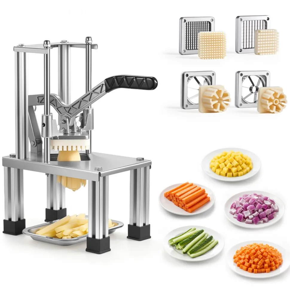 VEVOR French Fry Cutter, Commercial Vegetable Chopper with 4 Blades (1/4", 3/8", 6-Wedge & Apple Corer), Stainless Steel Potato Slicer for Fries, Onion, Carrots, Lemon – Home & Restaurant Use